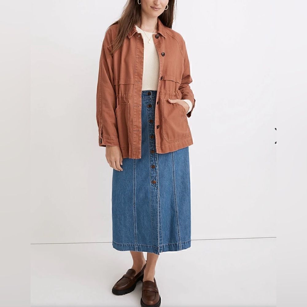 Madewell Ashgrove Chore Jacket Womens M Burnt Orange Cotton Tencel Long Sleeve